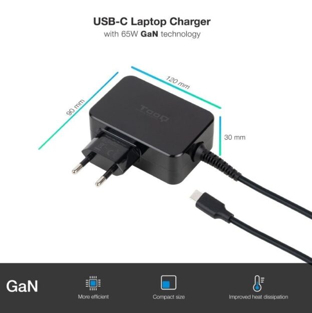 Cargador de Portátil TooQ TQLC-USBCGAN65PD USB Tipo-C/ 65W/ Automático/ Voltaje 5-20V