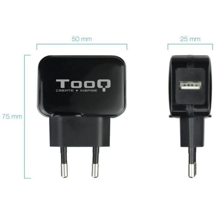 Cargador de Pared TooQ TQWC-1S01/ 1xUSB/ 12W/ Negro