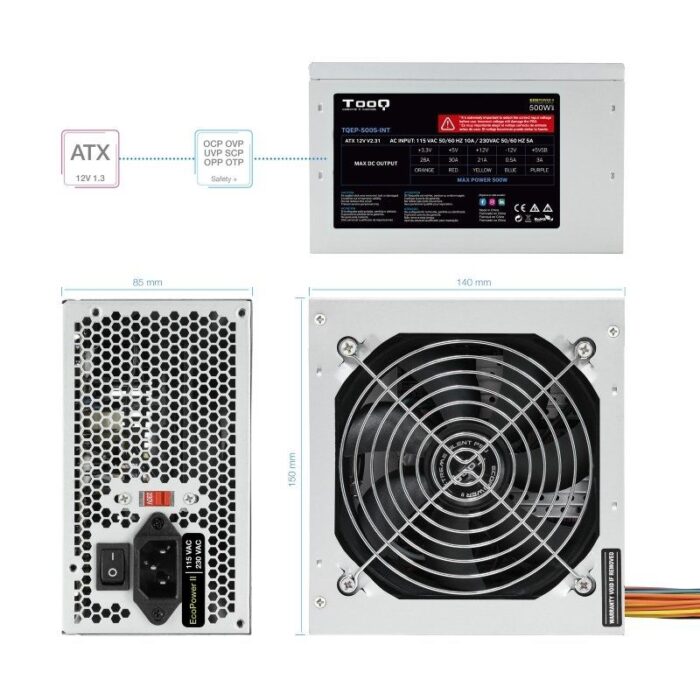 Fuente de Alimentación TooQ TQEP-500S-INT/ 500W/ Ventilador 12cm