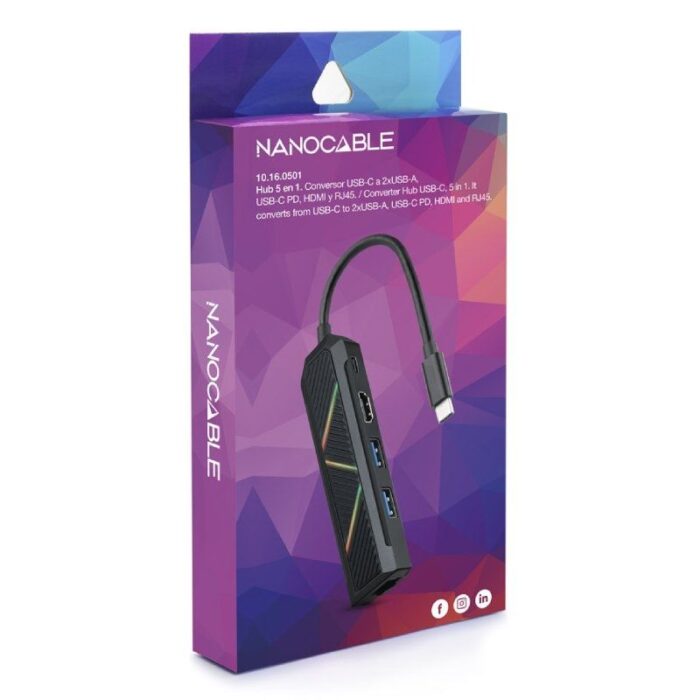 Docking USB Tipo-C Nanocable 10.16.0501/ 2xUSB/ 1xUSB Tipo-C PD/ 1xHDMI/ 1xRJ45/ Negro