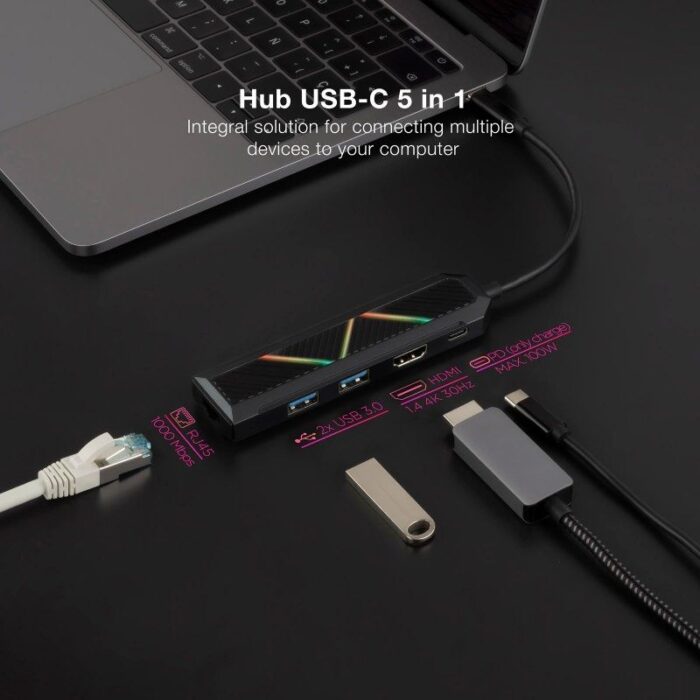 Docking USB Tipo-C Nanocable 10.16.0501/ 2xUSB/ 1xUSB Tipo-C PD/ 1xHDMI/ 1xRJ45/ Negro