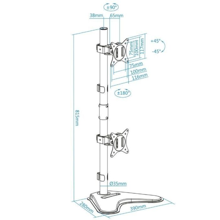 Soporte para 2 Monitores TooQ DB1703TNV-B/ hasta 9kg