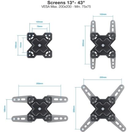 Soporte de Pared Extensible/ Giratorio/ Inclinable TooQ LP1343TN-B para TV de 13-43"/ hasta 20kg