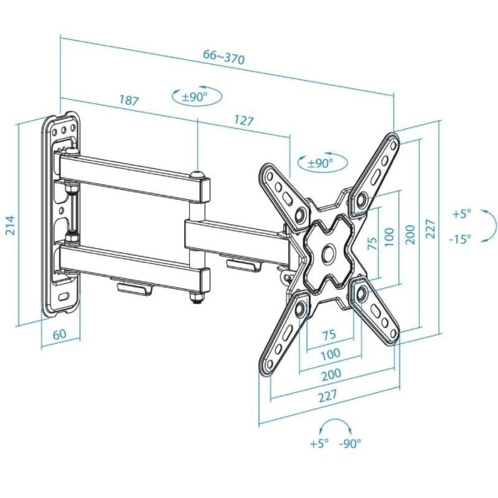 Soporte de Pared Extensible/ Giratorio/ Inclinable TooQ LP1345TN-B para TV de 13-43"/ hasta 20kg