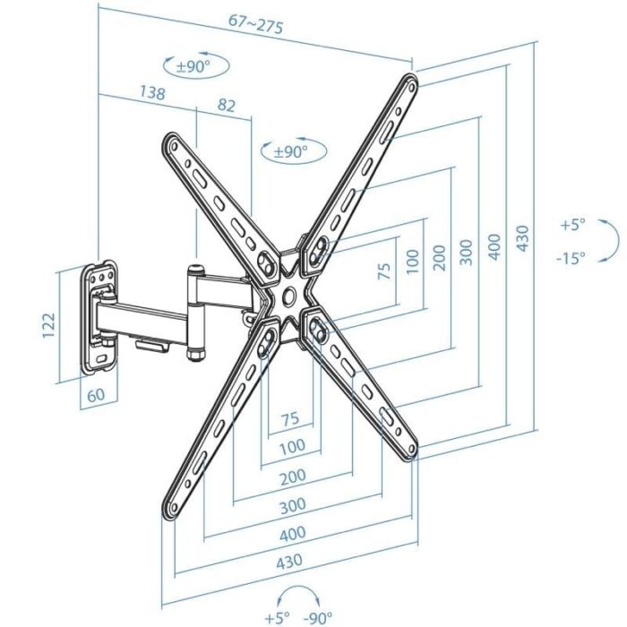 Soporte de Pared Extensible/ Giratorio/ Inclinable TooQ LP1356TN-B para TV de 13-55"/ hasta 25kg