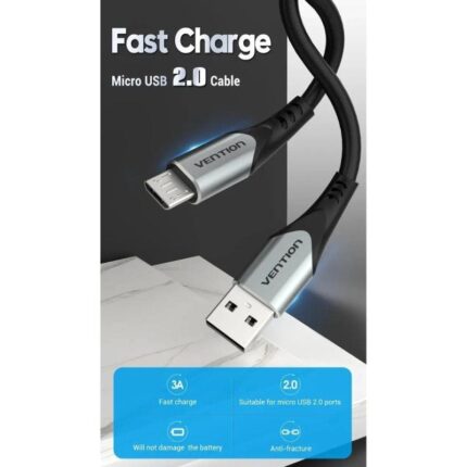 Cable USB 2.0 Vention COAHG/ USB Macho - MicroUSB Macho/ Hasta 60W/ 480Mbps/ 1.5m/ Gris