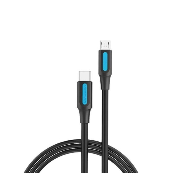 Cable USB 2.0 Tipo-C Vention COVBG/ USB Tipo-C Macho - MicroUSB Macho/ Hasta 10W/ 480Mbps/ 1.5m/ Negro