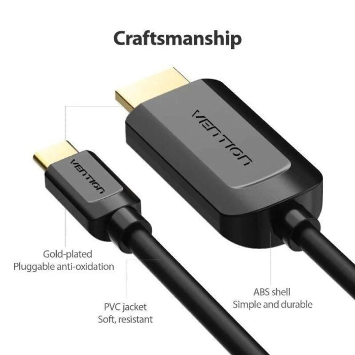 Cable Conversor HDMI 1.4 4K Vention CGUBI/ USB Tipo-C Macho - HDMI Macho/ 3m/ Negro