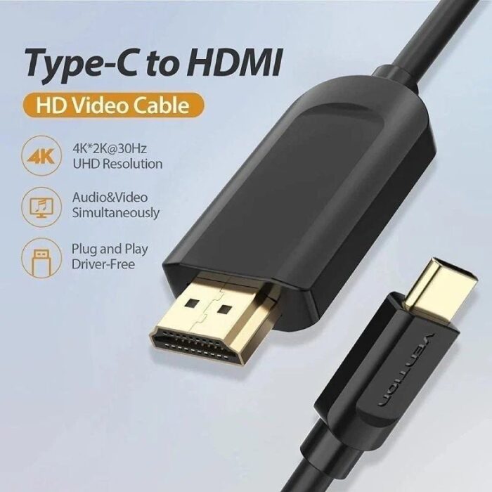 Cable Conversor HDMI 1.4 4K Vention CGUBI/ USB Tipo-C Macho - HDMI Macho/ 3m/ Negro