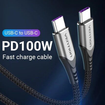 Cable USB 2.0 Tipo-C 5A 100W Vention TAEHF/ USB Tipo-C Macho - USB Tipo-C Macho/ Hasta 100W/ 480Mbps/ 1m/ Gris