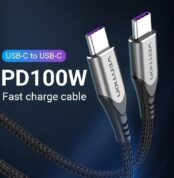 Cable USB 2.0 Tipo-C 5A 100W Vention TAEHH/ USB Tipo-C Macho - USB Tipo-C Macho/ Hasta 100W/ 480Mbps/ 2m/ Gris