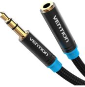 Cable Estéreo Vention VAB-B06-B100-M/ Jack 3.5 Macho - Jack 3.5 Hembra/ 1m/ Negro