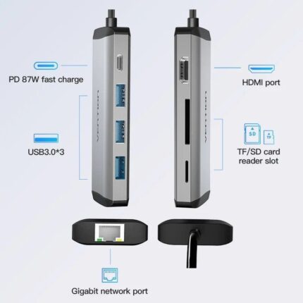 Docking USB Tipo-C Vention CNDHB/ 1xHDMI/ 3xUSB/ 1xUSB Tipo-C PD/ 1xRJ45/ 1xLector tarjetas/ Gris