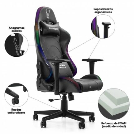 Silla Gaming Woxter Stinger Station Elite/ Luces LED/ Dorada y Plata