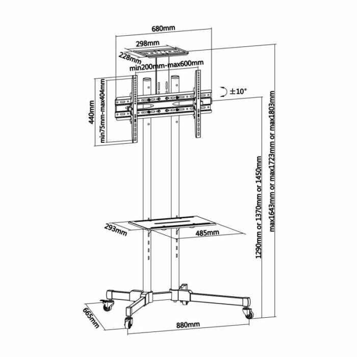 Soporte de Suelo Inclinable con Ruedas Aisens FT70TE-035 para TV de 37-70"/ hasta 50kg