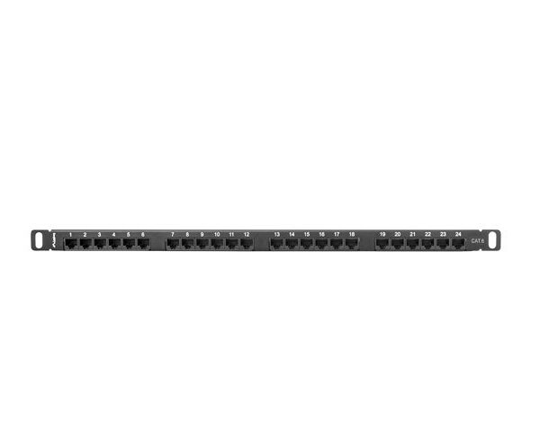 Patch panel lanberg cat.6 utp 24 puertos 0.5u rack 19 negro