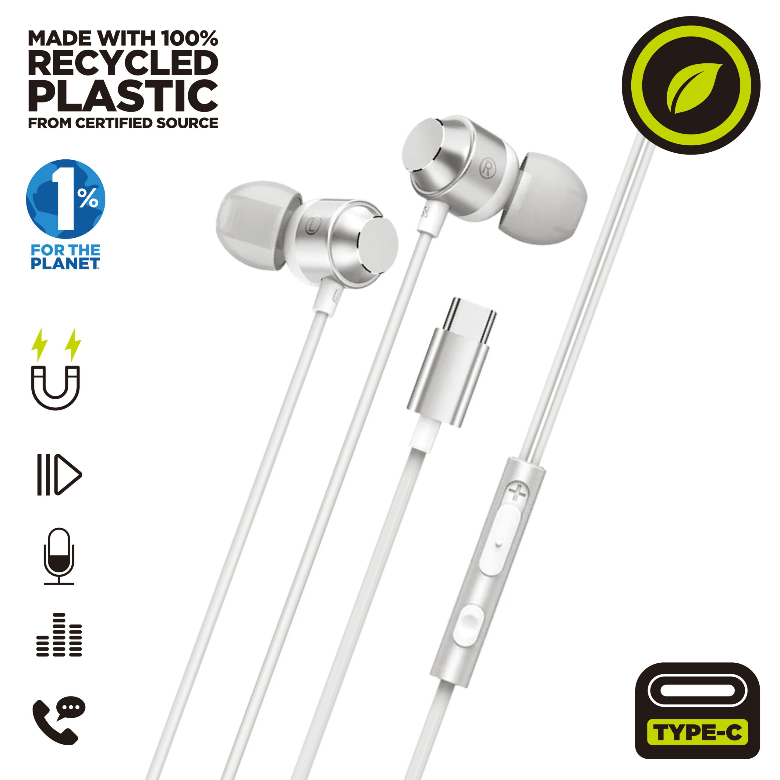 Auriculares magneticos muvit m32 usb tipo c blanco - 1 Auriculares magneticos muvit m32 usb tipo c blanco - Imagen 1