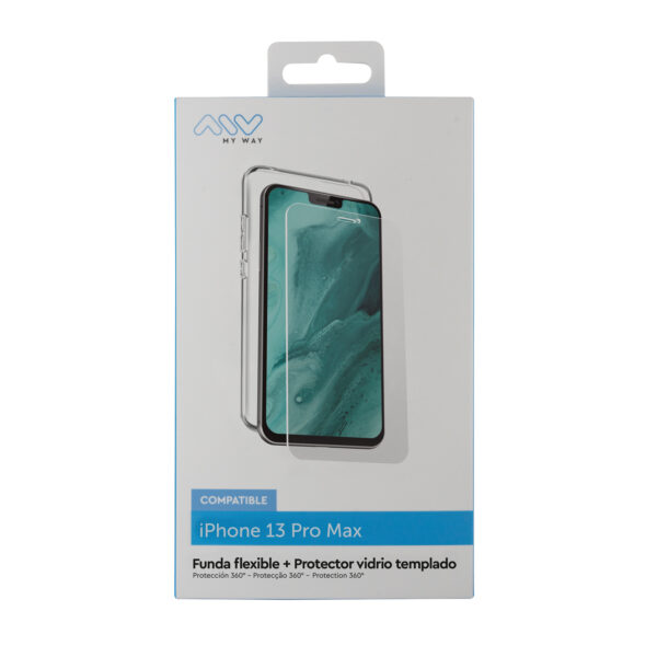 Carcasa myway para apple iphone 13 pro max transparente + protector pantalla cristal templado