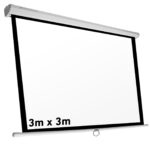 Pantalla manual videoproyector pared y techo phoenix 169´´ ratio: 1:1 - 4:3 - 16:9 -   3m x 3m posicion ajustable - carcasa blanca - tela super resistente - Imagen 2