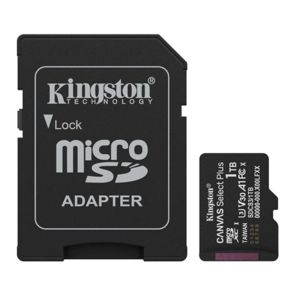 Tarjeta memoria micro secure digital sdxc 1tb kingston canvas select plus clase 10 uhs - 1 + adaptador sd
