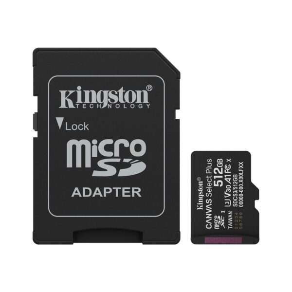 Tarjeta memoria micro secure digital sdxc 512gb kingston canvas select plus clase 10 uhs - 1 + adaptador sd