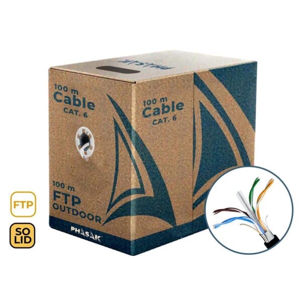 Bobina de cable de red exterior cca sólido en caja  ftp  cat. 6  100 metros